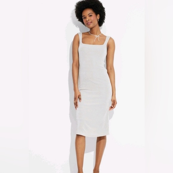 Wild Fable || NWT || Grey Slinky Square Neck Midi Dress - Picture 1 of 10